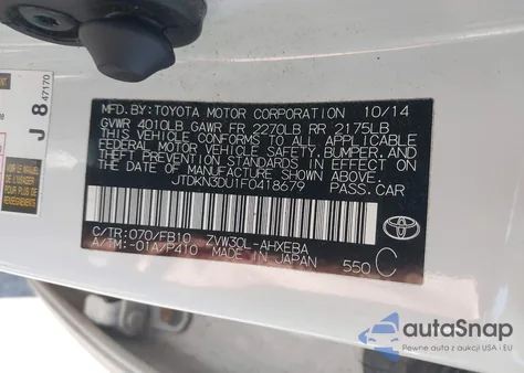 2015 Toyota Prius Two z USA, uszkodzony, nr VIN JTDKN3DU1F0418679